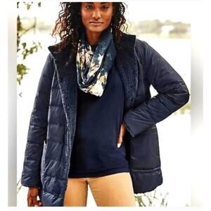 J. Jill Reversible Down Puffer Jacket Coat Navy Size Small NWT